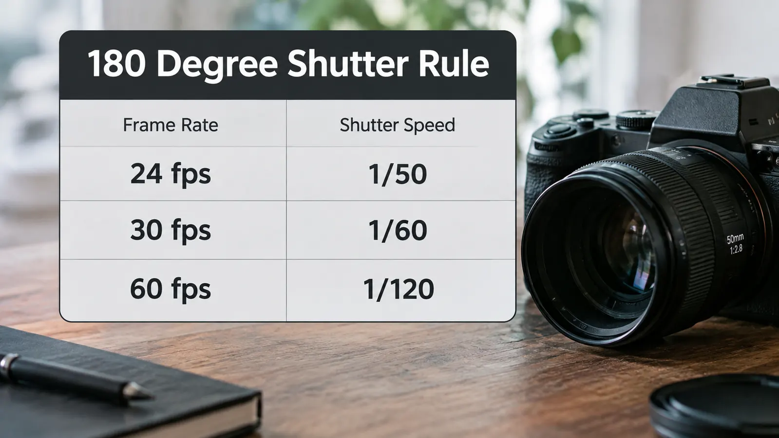A chart comparing shutter speed and frame rate for smooth drone video